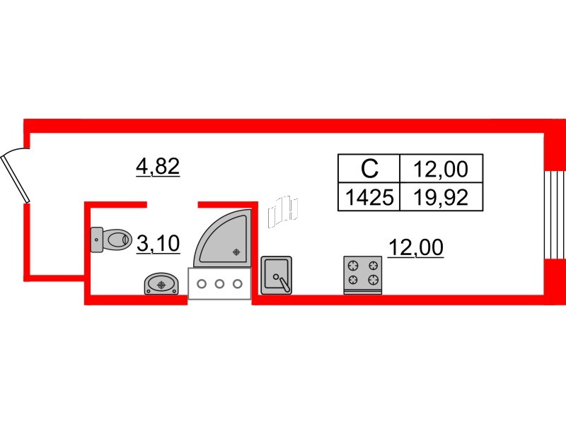 Апартаменты в ЖК Putilov Avenir, студия, 19.92 м², 14 этаж