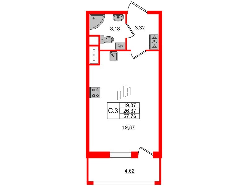 Квартира в ЖК Pulse Premier, студия, 26.3 м², 11 этаж