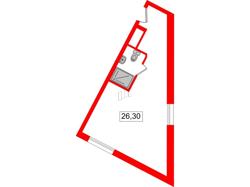 Планировка — Студия квартира, 25,9 м² в ЖК «Вертикаль на Московской (корп.1)»