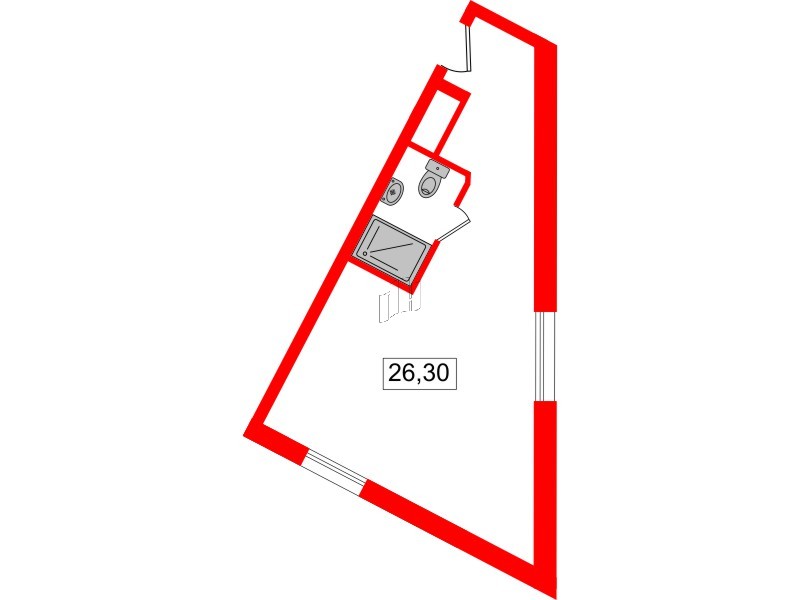 Планировка — Студия квартира, 26,0 м² в ЖК «Вертикаль на Московской (корп.1)»