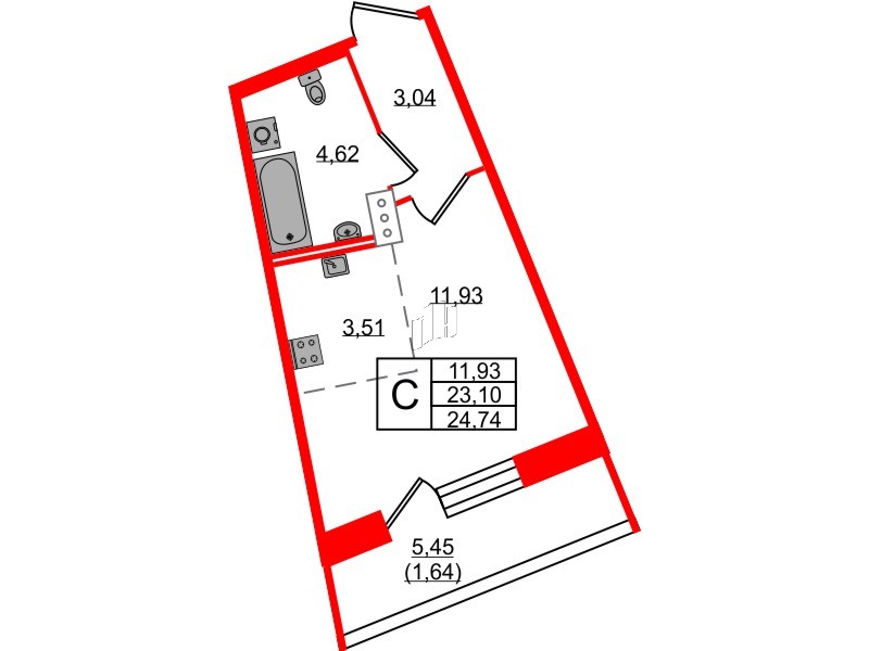 Квартира в ЖК Удача, студия, 24.8 м², 6 этаж