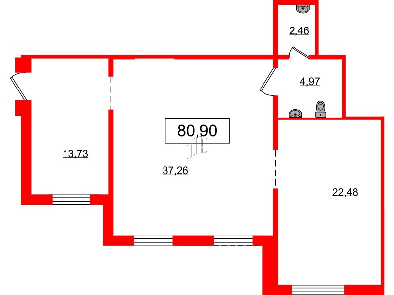 Помещение в ЖК Юттери, 81.3 м², 1 этаж