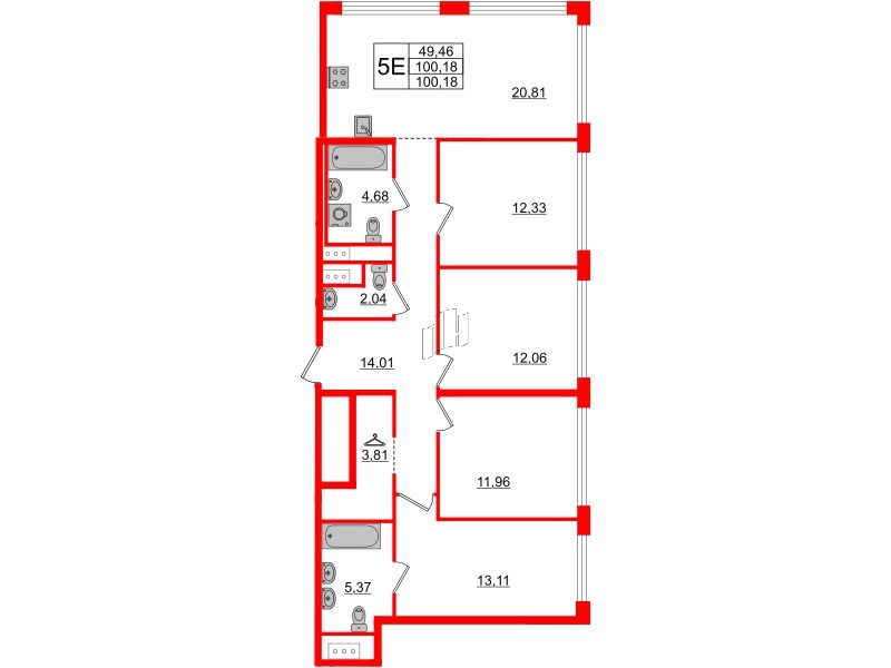 Квартира в ЖК Glorax Premium Василеостровский, 4 комнатная, 100.18 м², 19 этаж