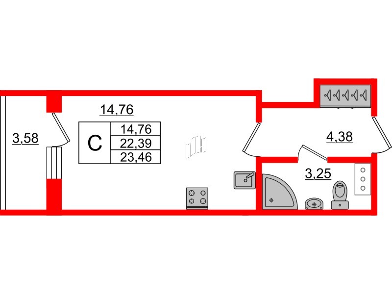 Апартаменты в ЖК Берег. Курортный, студия, 26.5 м², 4 этаж