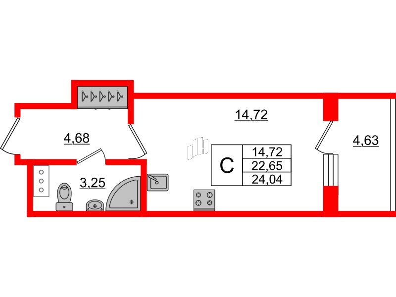 Апартаменты в ЖК Берег. Курортный, студия, 24.04 м², 4 этаж