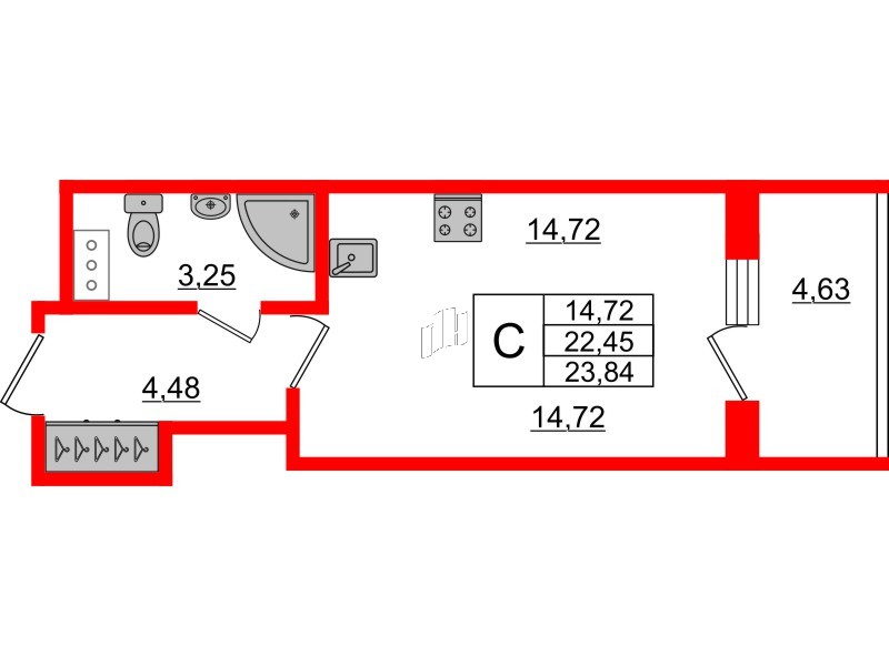 Апартаменты в ЖК Берег. Курортный, студия, 23.84 м², 5 этаж