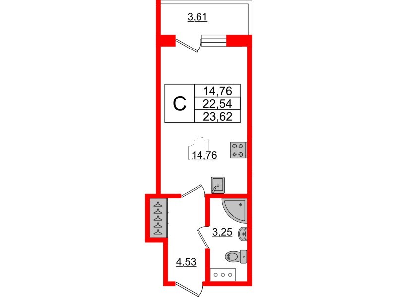 Апартаменты в ЖК Берег. Курортный, студия, 23.62 м², 4 этаж