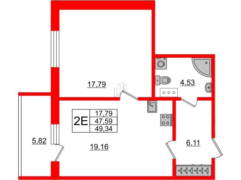 Апартаменты в ЖК Берег. Курортный, 1 комнатные, 49.34 м², 5 этаж
