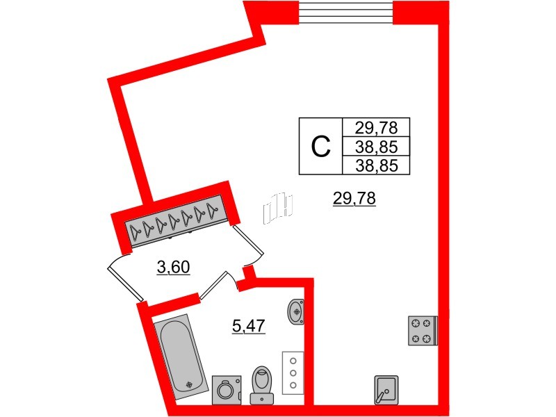 Апартаменты в ЖК Берег. Курортный, студия, 38.85 м², 3 этаж