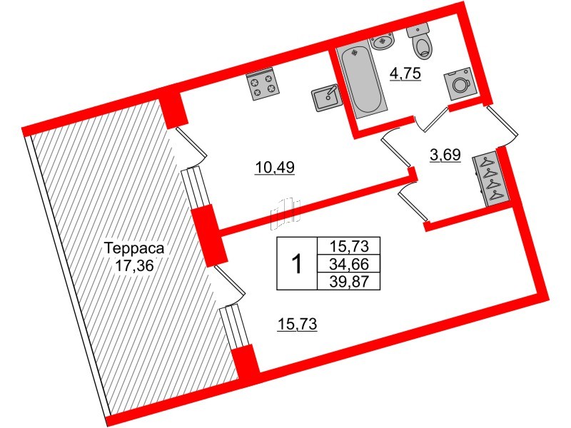Апартаменты в ЖК Берег. Курортный, 1 комнатные, 39.86 м², 1 этаж