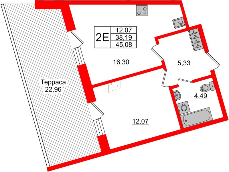 Апартаменты в ЖК Берег. Курортный, 1 комнатные, 45.08 м², 1 этаж