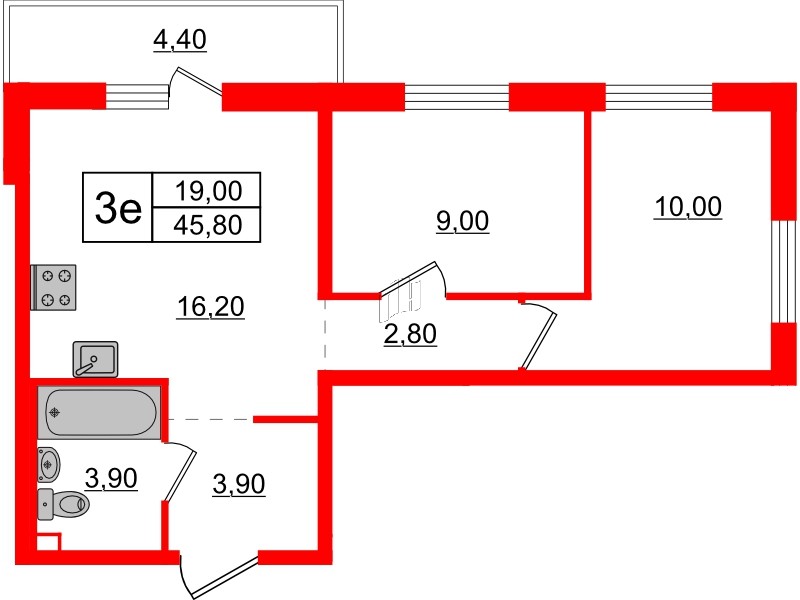 Квартира в ЖК ЦДС Новые горизонты-2, 1 комнатная, 45.8 м², 14 этаж