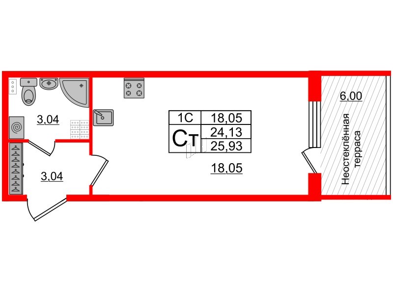 Квартира в ЖК «Парадный ансамбль», студия, 23.5 м², 5 этаж