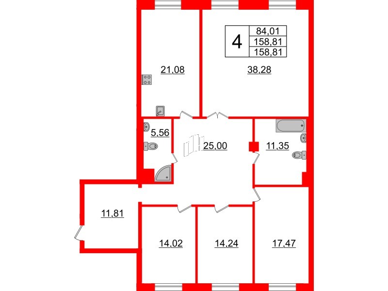 Квартира в ЖК Neva Haus, 4 комнатная, 159 м², 4 этаж
