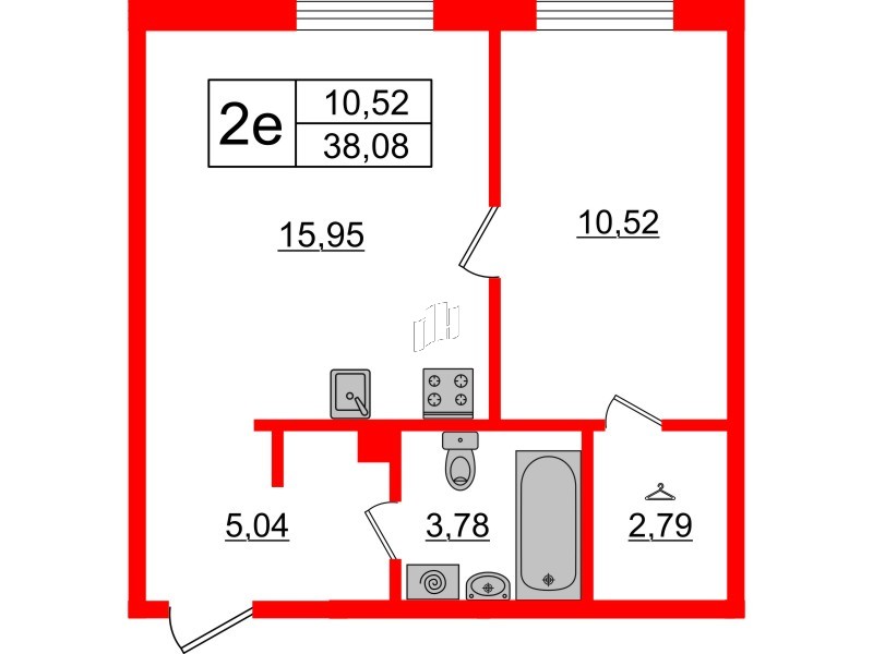 Квартира в ЖК «ЛесАрт», 1 комнатная, 38.08 м², 1 этаж