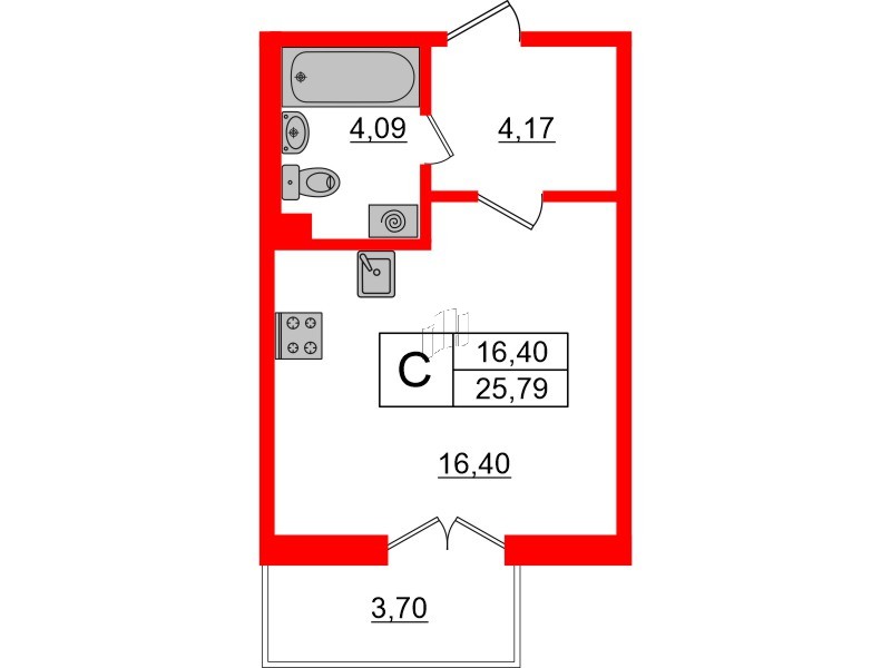 Квартира в ЖК «ЛесART», студия, 25.79 м², 4 этаж