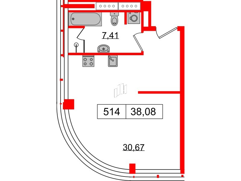 Апартаменты в ЖК Апарт-отель «GloraX Заневский», студия, 38.08 м², 5 этаж