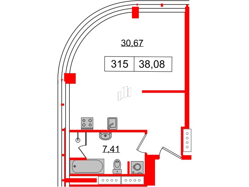 Апартаменты в ЖК Апарт-отель «GloraX Заневский», студия, 38.08 м², 3 этаж