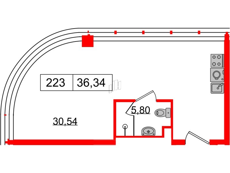 Апартаменты в ЖК Апарт-отель GloraX Заневский, студия, 36.34 м², 2 этаж