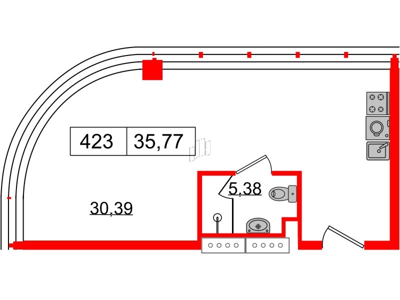 Апартаменты в ЖК Апарт-отель GloraX Заневский, студия, 35.77 м², 4 этаж