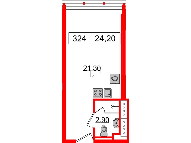 Апартаменты в ЖК Апарт-отель GloraX Заневский, студия, 24.2 м², 3 этаж