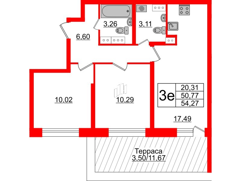 Квартира в ЖК БелАРТ, 2 комнатная, 54.27 м², 16 этаж