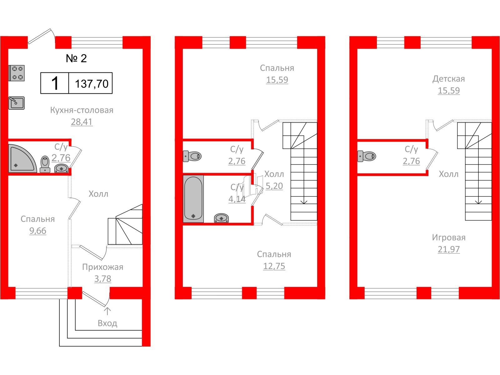 Квартира в ЖК Алгоритм.Стрельна, 1 комнатная, 137.9 м², 1 этаж