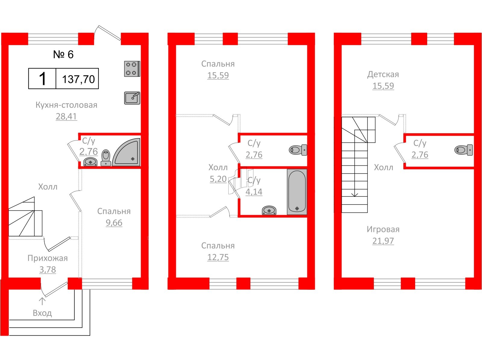 Квартира в ЖК Алгоритм.Стрельна, 1 комнатная, 137.8 м², 1 этаж