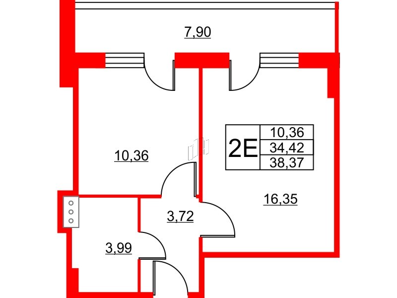 Апартаменты в ЖК Wings, 1 комнатные, 39.5 м², 2 этаж