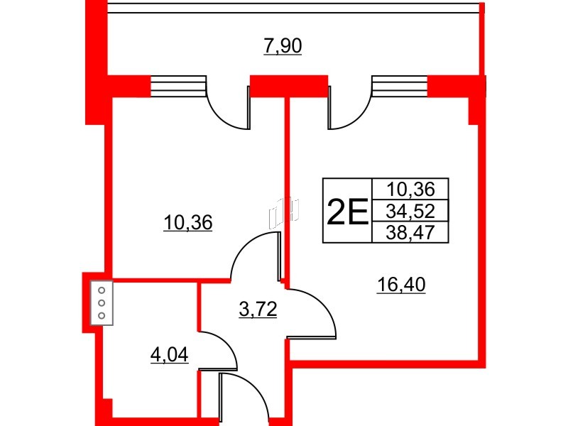 Апартаменты в ЖК Wings, 1 комнатные, 41.1 м², 10 этаж