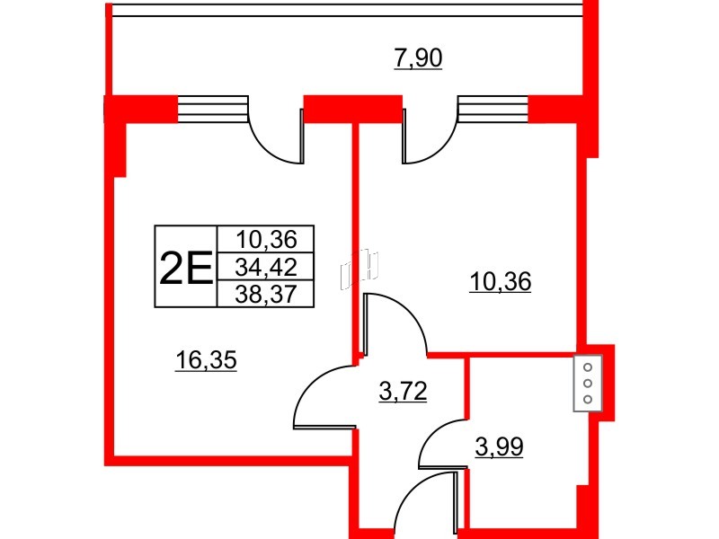 Апартаменты в ЖК Wings, 1 комнатные, 41.1 м², 3 этаж