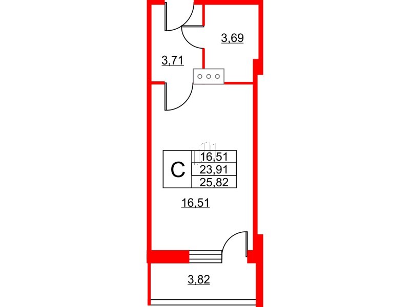 Апартаменты в ЖК Wings, студия, 26.6 м², 10 этаж