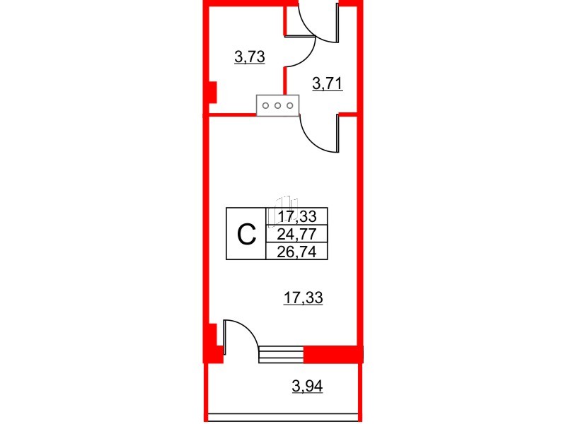 Апартаменты в ЖК Wings, студия, 27.5 м², 10 этаж