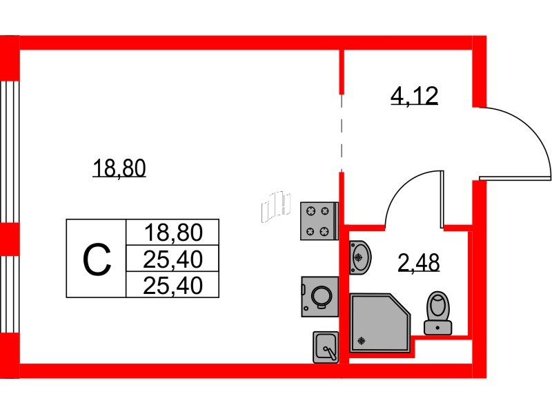 Квартира в ЖК Янинский Лес, студия, 25.4 м², 11 этаж