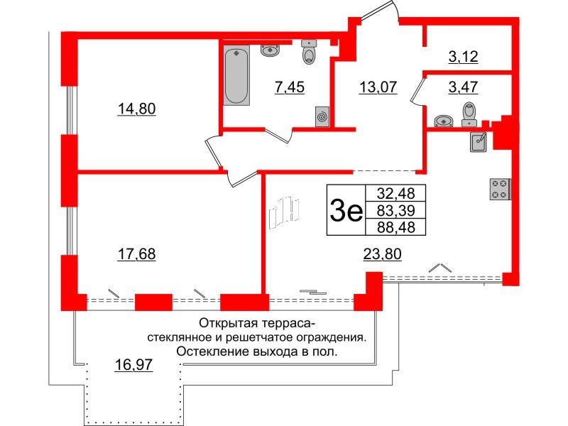 Квартира в ЖК «Империал Клаб», 2 комнатная, 83.39 м², 5 этаж
