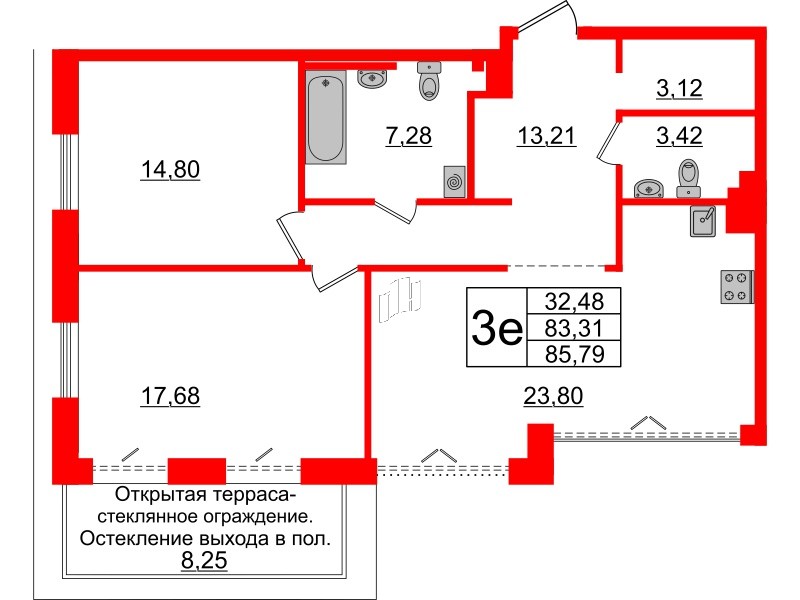 Квартира в ЖК Imperial Club, 2 комнатная, 83.31 м², 5 этаж
