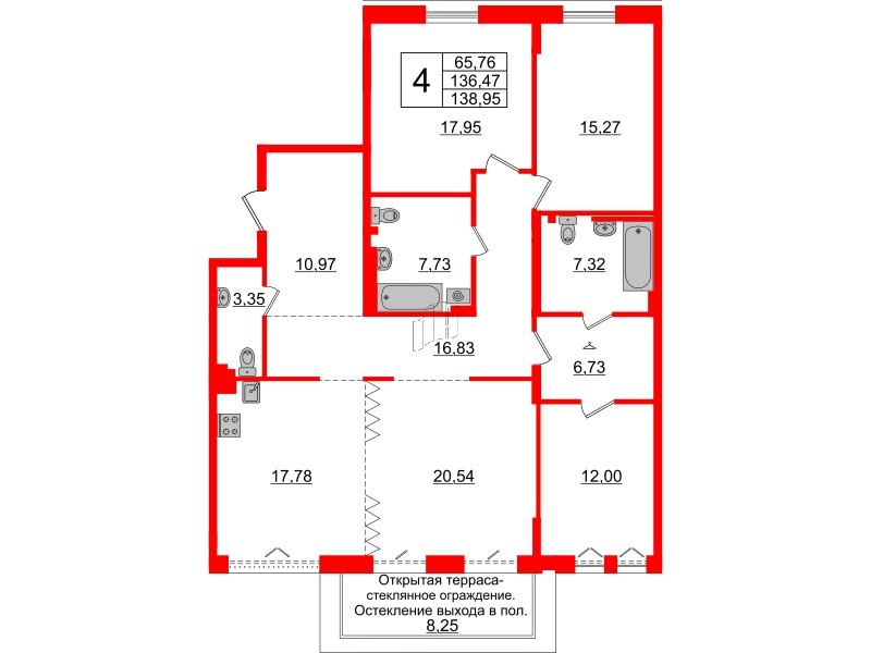 Квартира в ЖК Imperial Club, 4 комнатная, 136.47 м², 5 этаж