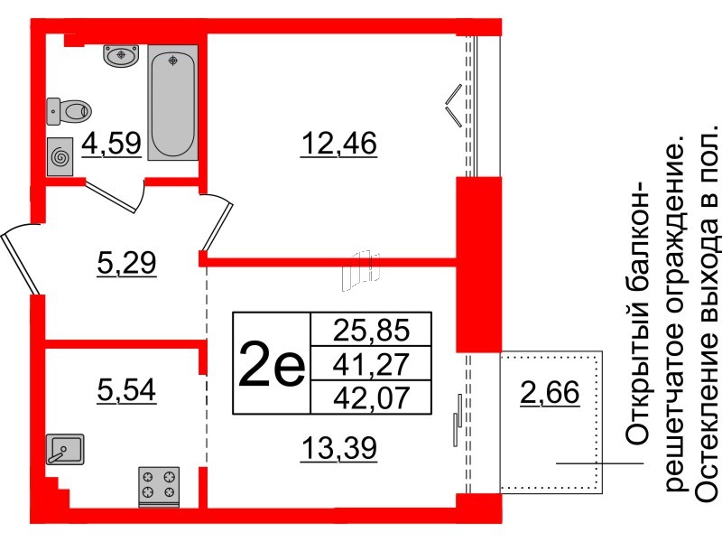 Квартира в ЖК «Империал Клаб», 2 комнатная, 41.27 м², 3 этаж