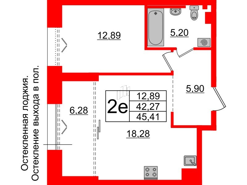 Квартира в ЖК «Империал Клаб», 1 комнатная, 42.27 м², 5 этаж