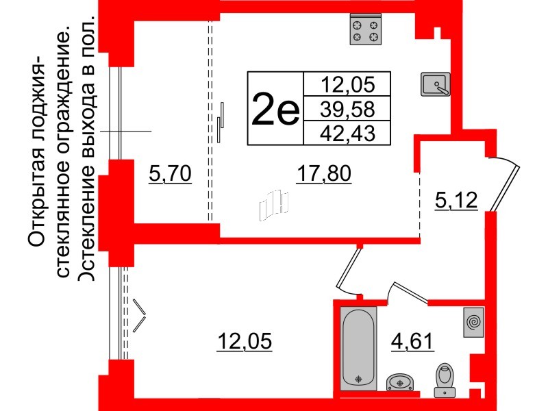 Квартира в ЖК Imperial Club, 1 комнатная, 39.58 м², 5 этаж