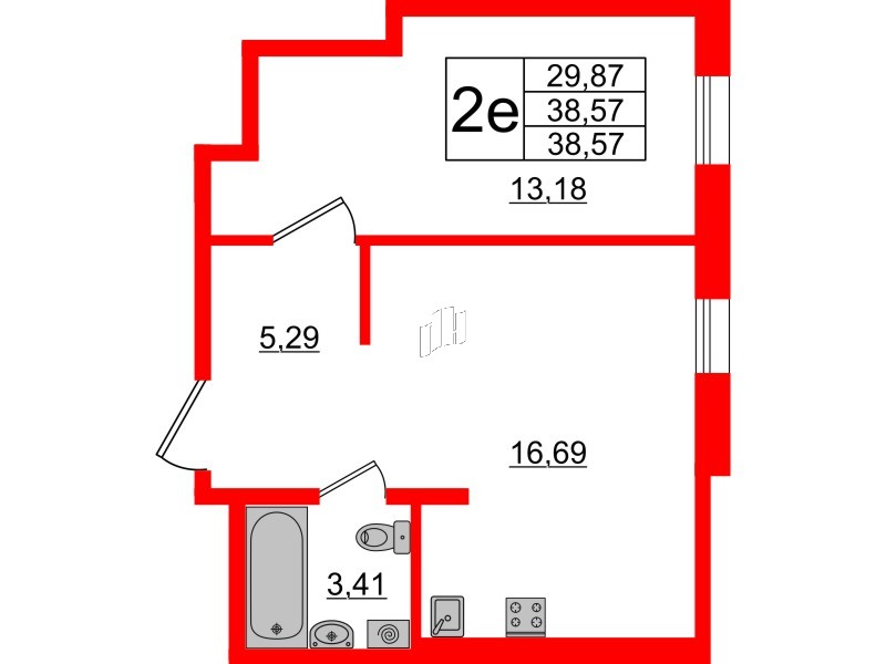 Апартаменты в ЖК «Зум Черная речка», 1 комнатные, 38.57 м², 9 этаж
