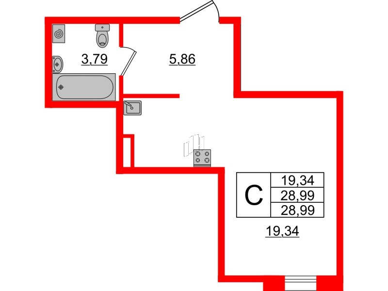 Апартаменты в ЖК ZOOM Черная речка, студия, 28.99 м², 9 этаж