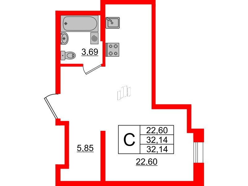 Апартаменты в ЖК ZOOM Черная речка, студия, 32.14 м², 6 этаж