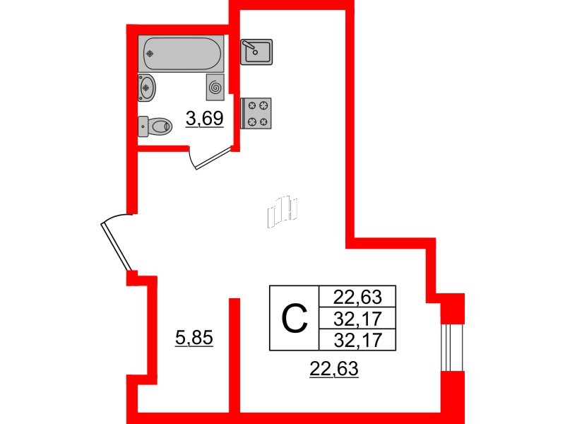 Апартаменты в ЖК ZOOM Черная речка, студия, 32.17 м², 11 этаж