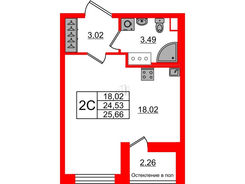 Квартира в ЖК «Сенат в Московском», студия, 24.9 м², 11 этаж