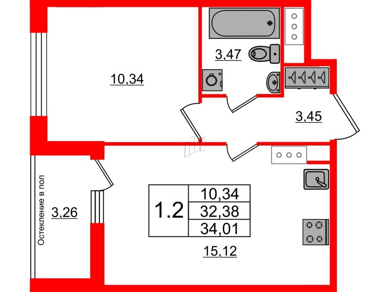 Квартира в ЖК «Сенат в Московском», 1 комнатная, 31.8 м², 10 этаж