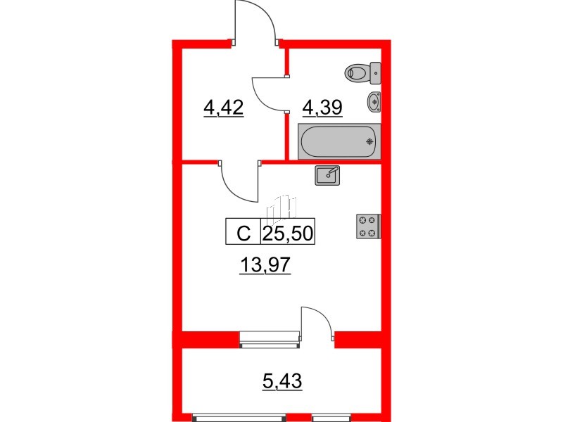 Квартира в ЖК «Расцветай в Янино», студия, 25.4 м², 2 этаж