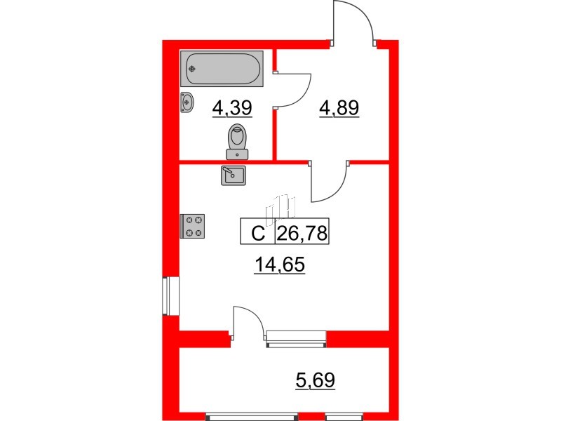 Квартира в ЖК «Расцветай в Янино», студия, 26.8 м², 2 этаж