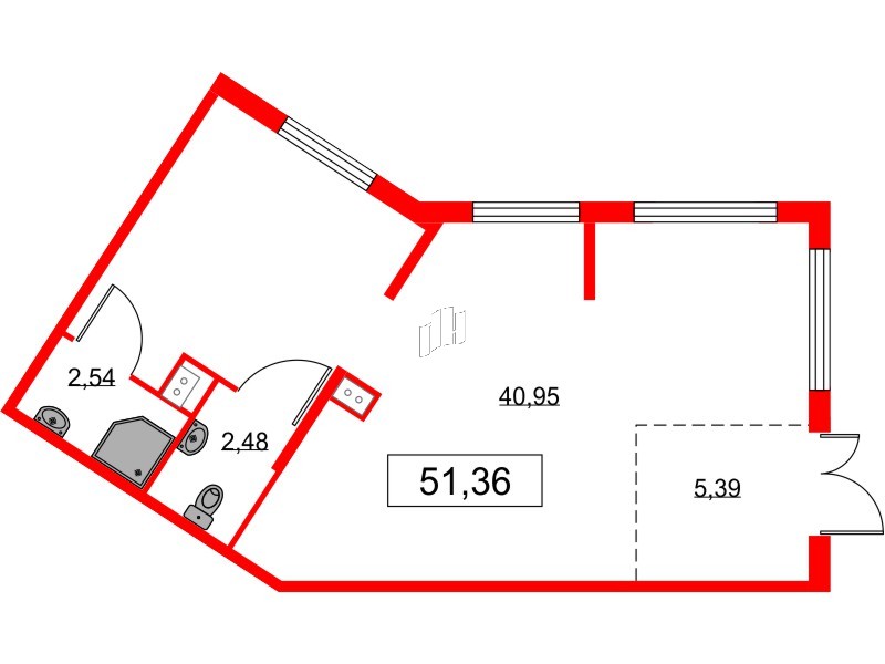 Помещение в ЖК Любоград, 51.36 м², 1 этаж