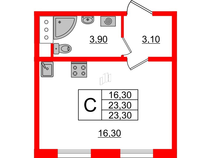 Квартира в ЖК Ржевский парк, студия, 23.3 м², 14 этаж